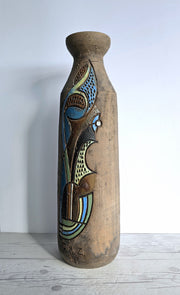 Tilgmans Keramik Ceramic Marian Zawadski for Tilgmans Keramik 1966 Mid Century Modern Sgraffito Sculptural Bottle Floor Vase