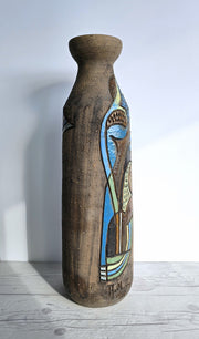 Tilgmans Keramik Ceramic Marian Zawadski for Tilgmans Keramik 1966 Mid Century Modern Sgraffito Sculptural Bottle Floor Vase