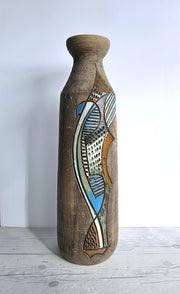 Tilgmans Keramik Ceramic Marian Zawadski for Tilgmans Keramik 1966 Mid Century Modern Sgraffito Sculptural Bottle Floor Vase