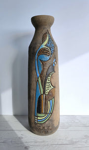 Tilgmans Keramik Ceramic Marian Zawadski for Tilgmans Keramik 1966 Mid Century Modern Sgraffito Sculptural Bottle Floor Vase