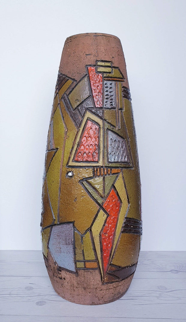 AnyesAttic Ceramic Marian Zawadzki for Tilgmans Keramik, 1965 Scandinavian Modern Sgraffito Sculptural Floor Vase