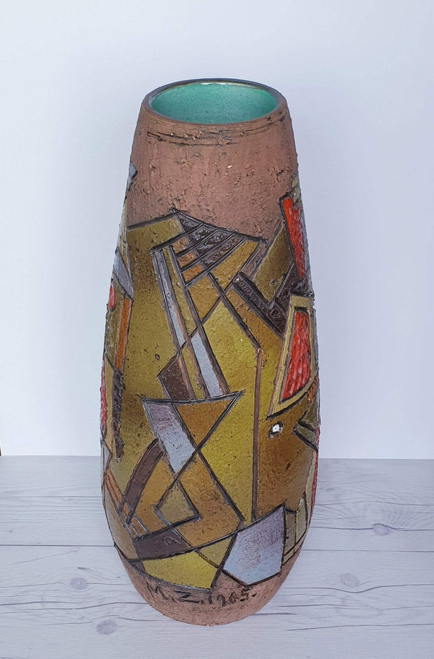 AnyesAttic Ceramic Marian Zawadzki for Tilgmans Keramik, 1965 Scandinavian Modern Sgraffito Sculptural Floor Vase