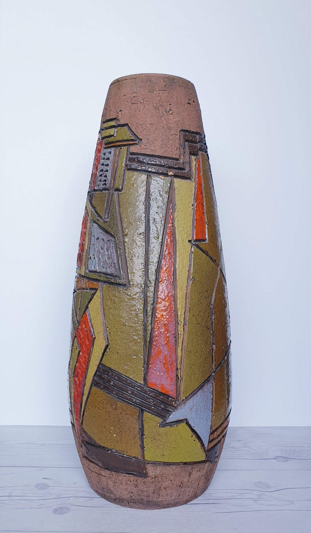 AnyesAttic Ceramic Marian Zawadzki for Tilgmans Keramik, 1965 Scandinavian Modern Sgraffito Sculptural Floor Vase