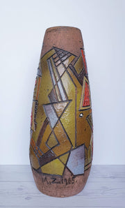 AnyesAttic Ceramic Marian Zawadzki for Tilgmans Keramik, 1965 Scandinavian Modern Sgraffito Sculptural Floor Vase