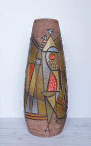 AnyesAttic Ceramic Marian Zawadzki for Tilgmans Keramik, 1965 Scandinavian Modern Sgraffito Sculptural Floor Vase