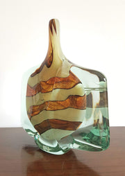 Mdina Glass Glass 1981 Maltese Mdina Earthtones Angelfish / Fish-head Sculpted Art Glass Vase - Signed and Dated