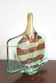 Mdina Glass Glass 1981 Maltese Mdina Earthtones Angelfish / Fish-head Sculpted Art Glass Vase - Signed and Dated