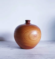 AnyesAttic Curio Mid Century Modern Hand Turned and Polished Cherrywood with Leopardwood Inlay Ball Vase