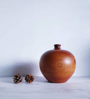 AnyesAttic Curio Mid Century Modern Hand Turned and Polished Cherrywood with Leopardwood Inlay Ball Vase