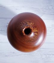 AnyesAttic Curio Mid Century Modern Hand Turned and Polished Cherrywood with Leopardwood Inlay Ball Vase