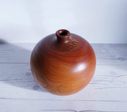 AnyesAttic Curio Mid Century Modern Hand Turned and Polished Cherrywood with Leopardwood Inlay Ball Vase