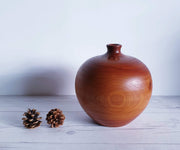 AnyesAttic Curio Mid Century Modern Hand Turned and Polished Cherrywood with Leopardwood Inlay Ball Vase