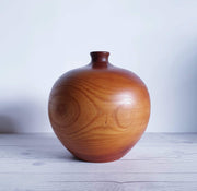 AnyesAttic Curio Mid Century Modern Hand Turned and Polished Cherrywood with Leopardwood Inlay Ball Vase