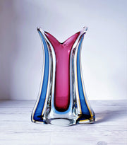 AnyesAttic Glass Mid Century Murano att. Flavio Poli, Multi-Layer Sommerso Sculpted Vase | 1950s-70s, Rare Form