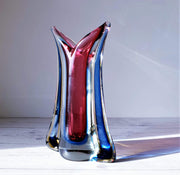 AnyesAttic Glass Mid Century Murano att. Flavio Poli, Multi-Layer Sommerso Sculpted Vase | 1950s-70s, Rare Form