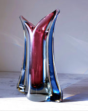 AnyesAttic Glass Mid Century Murano att. Flavio Poli, Multi-Layer Sommerso Sculpted Vase | 1950s-70s, Rare Form