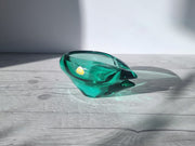 Zelezny Brod Sklo Glass Glass Miloslav Klinger for Zelezny Brod Sklo, Emerald Teal, Winged Form Bowl,  1960s-70s, Czech-Bohemia