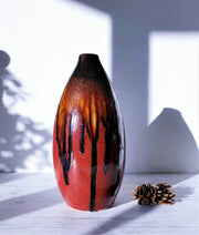 AnyesAttic Ceramic Modernist Studio, Flame Palette Running Glaze Bullet Ceramic Vase | West German