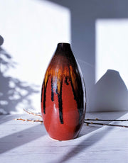 AnyesAttic Ceramic Modernist Studio, Flame Palette Running Glaze Bullet Ceramic Vase | West German