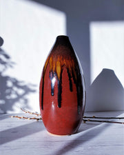 AnyesAttic Ceramic Modernist Studio, Flame Palette Running Glaze Bullet Ceramic Vase | West German