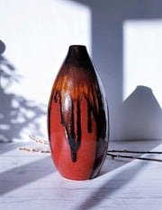 AnyesAttic Ceramic Modernist Studio, Flame Palette Running Glaze Bullet Ceramic Vase | West German