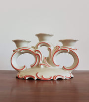 Moschendorf Lighting 1930s Bavarian Moschendorf Art Deco Dove White and Red Porcelain Candelabra / Candleholder