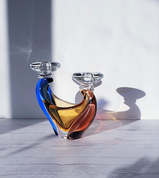 Mstisov Glass Glass Mstisov by Hana Machovska, Romana Series Modernist Art Glass Candleholder Vase | 1960s, Czech, Rare