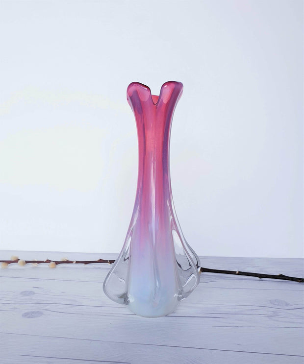 Murano Glass Murano Fratelli Toso in Pink, Opalescent and Clear, 'Propeller' Vase | 1950s-60s, Italian, Rare Form