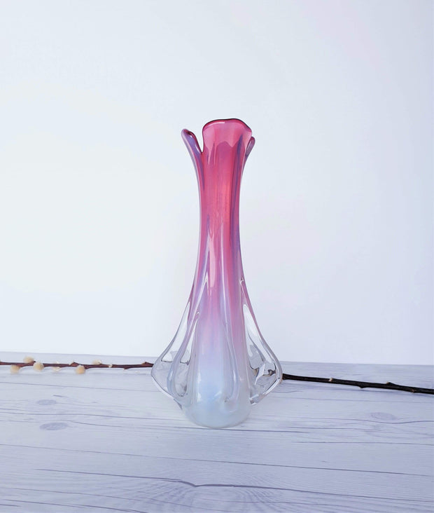 Murano Glass Murano Fratelli Toso in Pink, Opalescent and Clear, 'Propeller' Vase | 1950s-60s, Italian, Rare Form