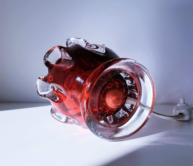 Murano Glass 1950s Italian Murano Ruby Red Sommerso, Bullicante and Pulled Art Glass Lamp Base