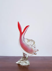 Murano Glass 1960s Italian Murano Opalino White, Pink and Sommerso Clear Cased Fish on Glass Rock Sculpture