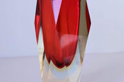 Murano Glass 1970s Italian Murano by Mandruzzato, Red, Yellow and Ice Blue Triple Cased Faceted Art Glass Vase