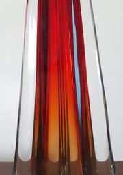 Murano Glass 1970s Italian Murano Sommerso att. to Flavio Poli Red, Blue, Amber Art Glass Pulled 3 Lobed Vase