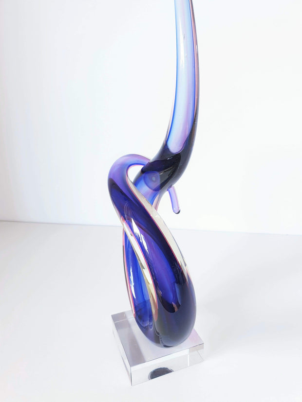 Murano Glass 1980s - 90s Italian Murano Sommerso Love Knot Blue and Fuchsia Abstract Art Glass Sculpture