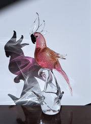 Murano Glass 1980s Italian Murano Formia Pink and Gold Avventurine Sommerso Cockatoo Art Glass Bird Sculpture