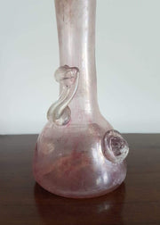 Murano Glass 1980s Italian Murano Handblown Pink and White Mottled Iridescent Scavo Technique Single Handled Vase
