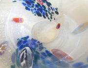 Murano Glass 1980s Italian Murano Opaline and White, Blue, Deep Green and Millefiori Curled Rim Dish