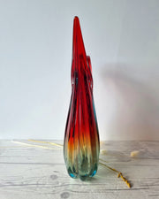 Murano Glass Murano, Handblown Venetian Art Glass Ribbed Ruby Red, Amber and Ice Palette Jug Vase, 1960s