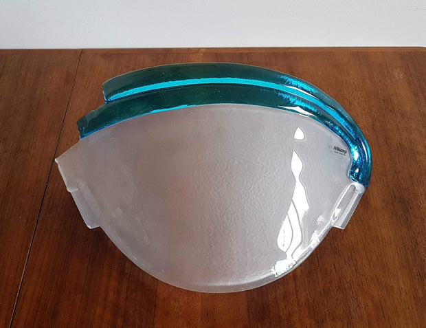 Murano Lighting 1970s Italian Murano AV Mazzega Mid Mod Space Age Frosted White and Blue Glass Sconce / Wall Lamp