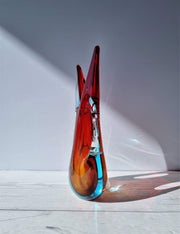 Murano Glass Murano Red, Blue and Amber Double Layer Sommerso Twin-Handled Fishtail Vase, 1960-70s, Rare Form