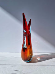 Murano Glass Murano Red, Blue and Amber Double Layer Sommerso Twin-Handled Fishtail Vase, 1960-70s, Rare Form