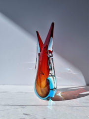 Murano Glass Murano Red, Blue and Amber Double Layer Sommerso Twin-Handled Fishtail Vase, 1960-70s, Rare Form