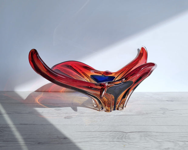 Murano Glass Murano, Scarlet Candy, Amber and Midnight Blue Palette, Statement Splash Centrepiece, 1960s-70s