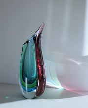 AnyesAttic Glass Murano Sommerso Quad Colour Winged Art Glass Vase, Luigi Onesto, 1970s - 80s