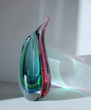 AnyesAttic Glass Murano Sommerso Quad Colour Winged Art Glass Vase, Luigi Onesto, 1970s - 80s