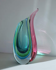 AnyesAttic Glass Murano Sommerso Quad Colour Winged Art Glass Vase, Luigi Onesto, 1970s - 80s