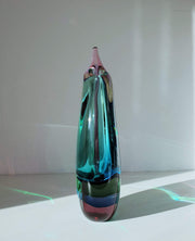 AnyesAttic Glass Murano Sommerso Quad Colour Winged Art Glass Vase, Luigi Onesto, 1970s - 80s