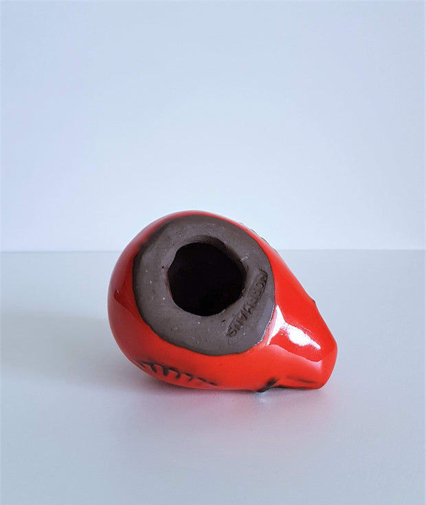 Normans Motala Keramik Ceramic Normans Motala Keramik Earthenware Scarlet Glaze Bird Ceramic Figurine, 1960s, Swedish