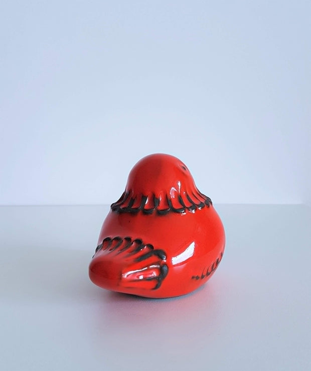 Normans Motala Keramik Ceramic Normans Motala Keramik Earthenware Scarlet Glaze Bird Ceramic Figurine, 1960s, Swedish