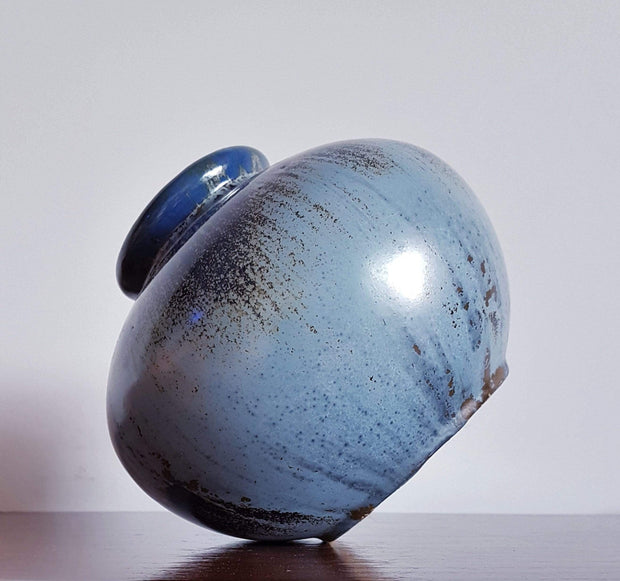 Otto Keramik Ceramic 1970s West German Att. to Otto Keramik Mottled Blues, Brown and Green Gloss Glaze Ceramic Urn Vase